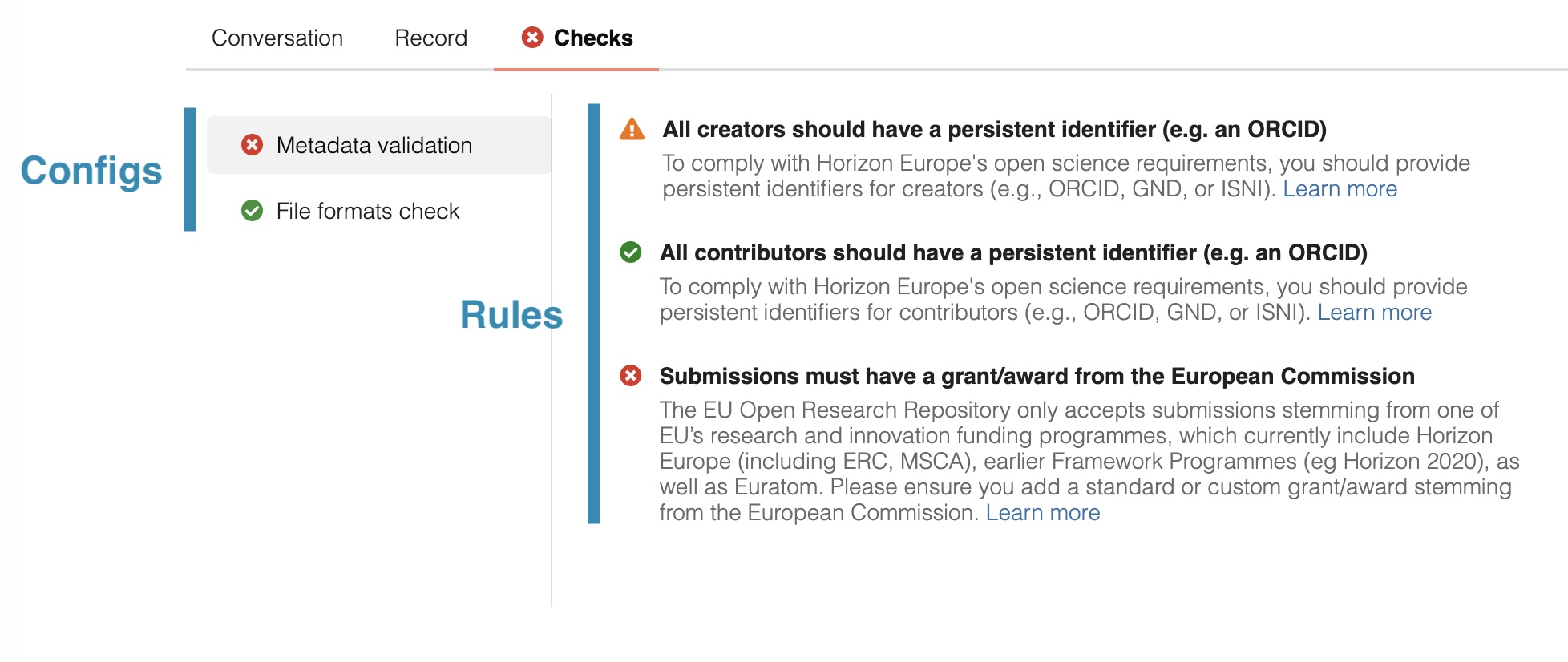 The UI displays the Check Configs and the Rule Results