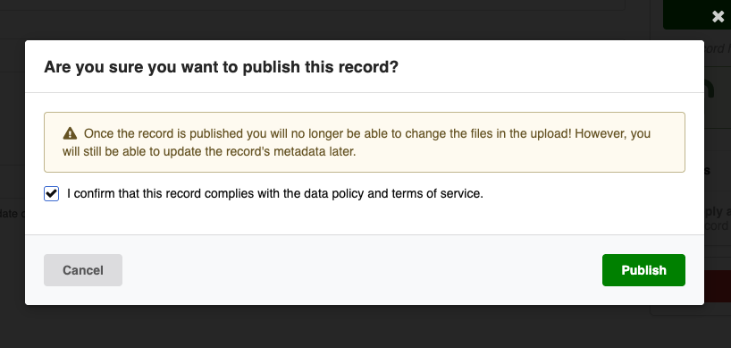 Publish modal with checkbox