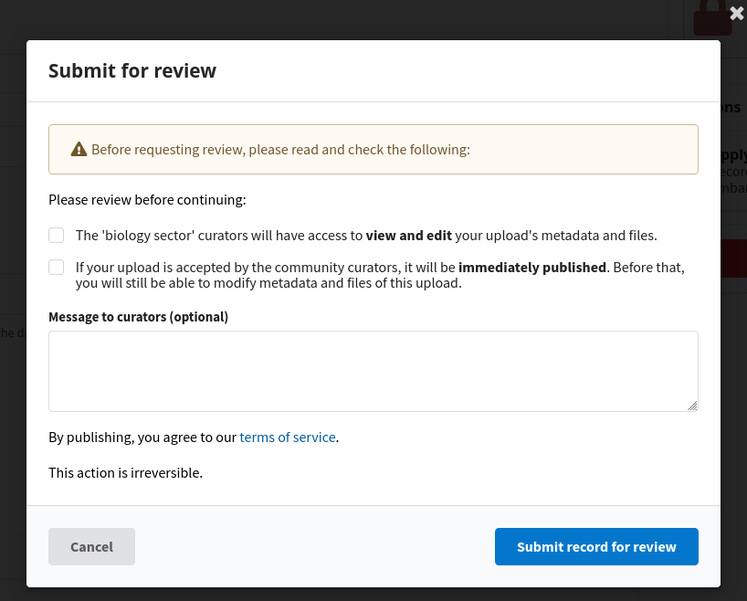 Submit Review modal with extra content