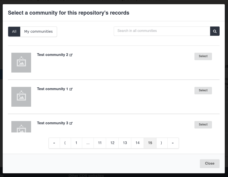 Community selection modal when enabling a repository