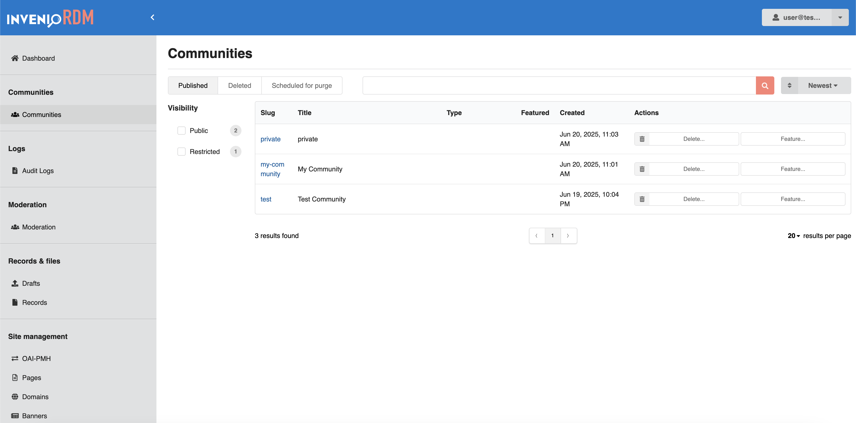 Communities Admin UI