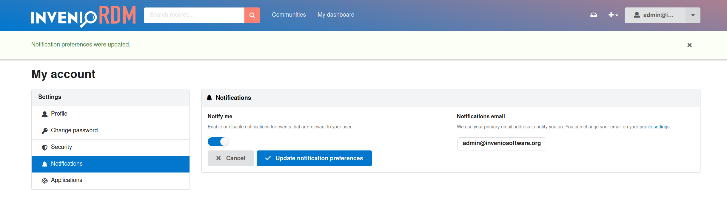 Notification Settings Page Notifications Setting Page